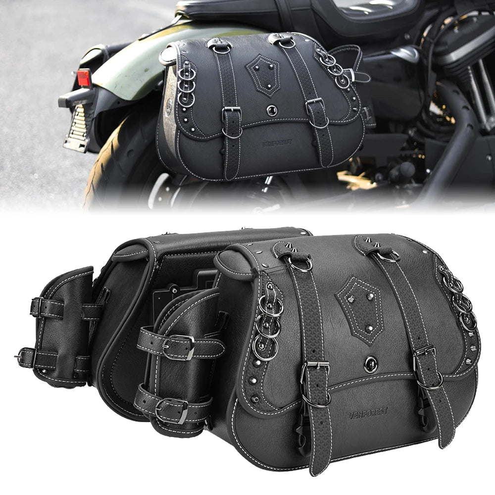 Retro PU Leather Motorcycle Saddlebags – Universal Fit w/ Brackets Motorcycle Saddlebags Nixie