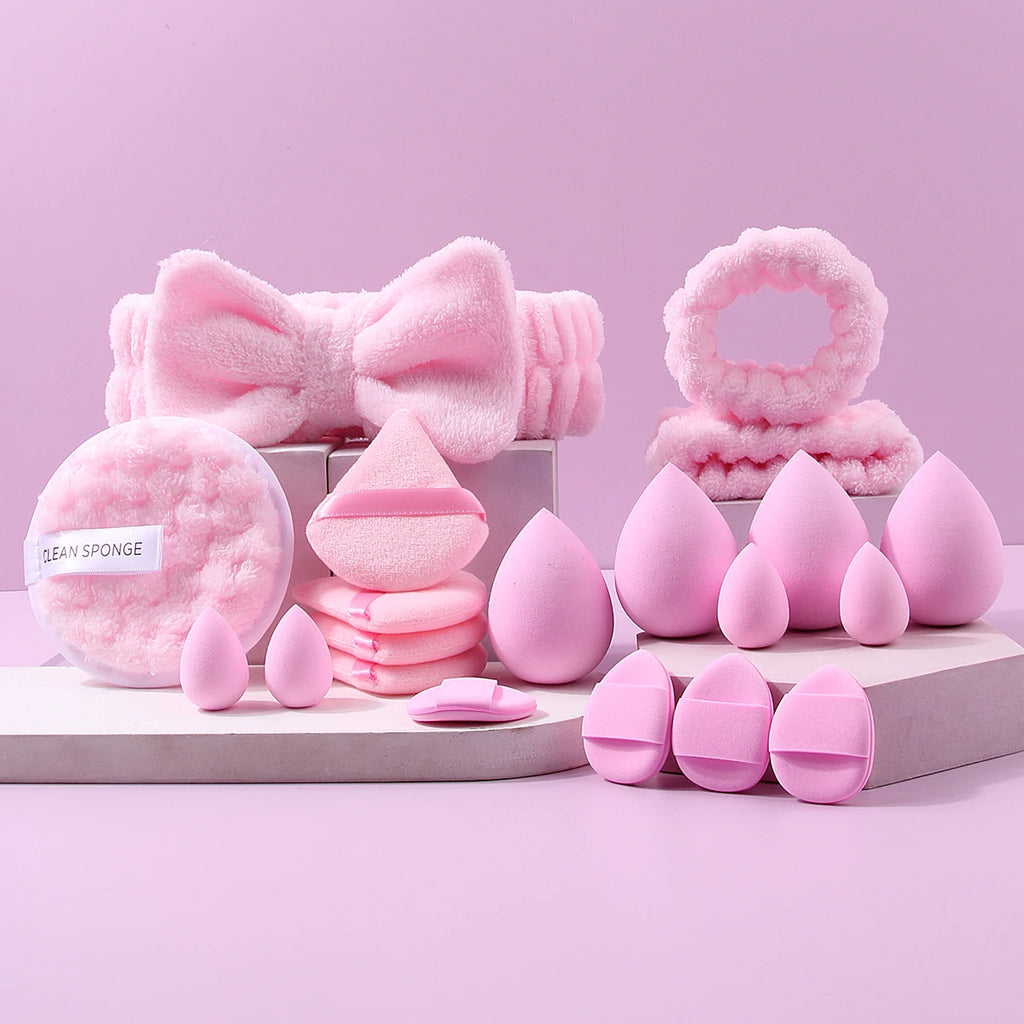 20PCS Facial Cleansing & Makeup Tool Set – Sponge Puffs & Hair Band Makeup Tool Set Nixie