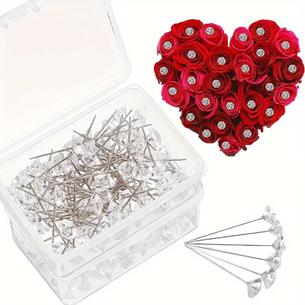 200pcs Rhinestone Bouquet Pins – DIY Wedding Floral & Hair Wedding Craft Pins Nixie