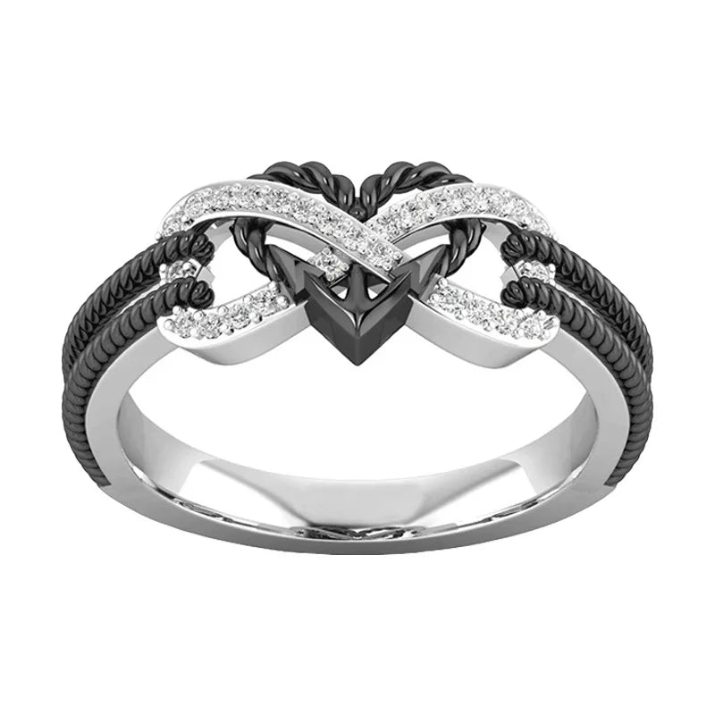 Gothic Infinity Heart Crystal Couple Rings – Stainless Steel Fashion Ring Nixie black 7