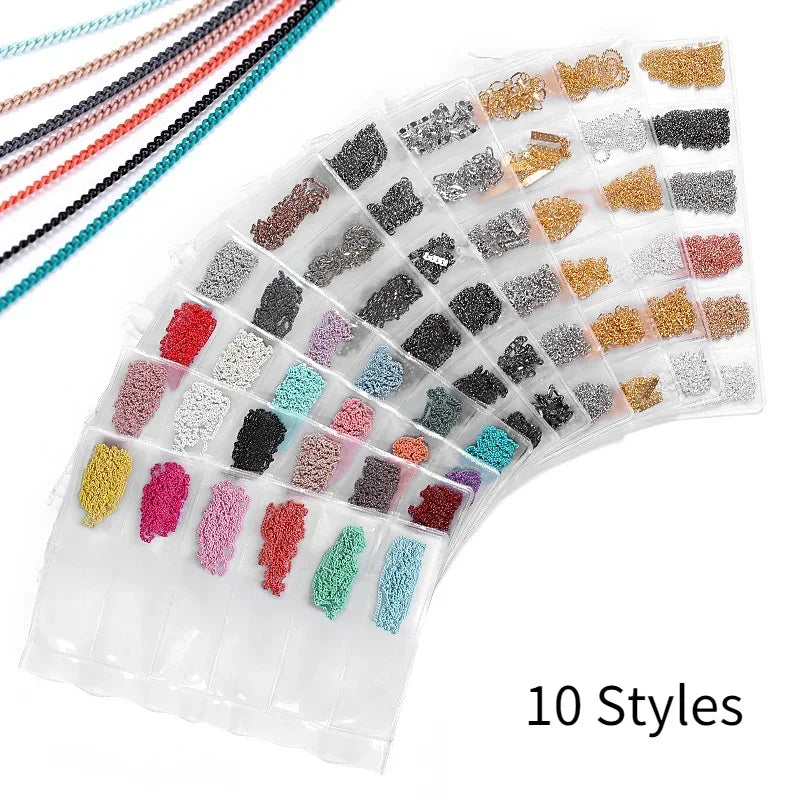 3D Metal Chain Tassel Nail Art Decorations – 6-Grid Pack Nail Art Decorations Nixie