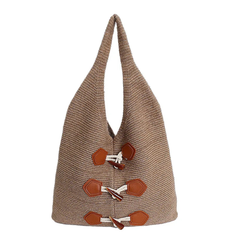 Women's Large-Capacity Knitted Tote Bucket Shoulder Bag Knitted Tote Bag Nixie