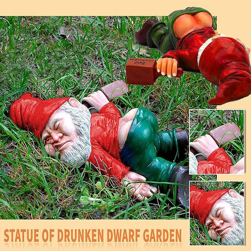 Funny Drunk Garden Gnome Resin Figurine – Outdoor Statue Garden Gnome Statue Nixie