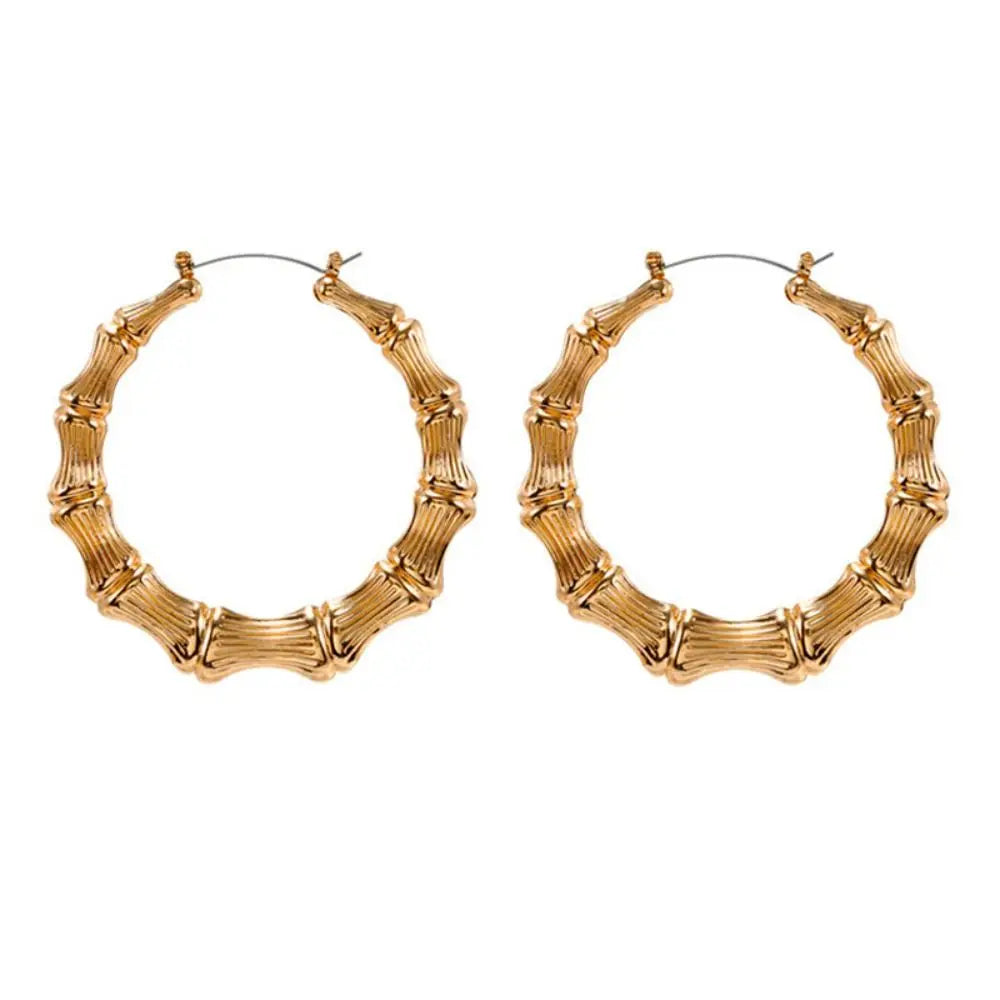 Gold Bamboo Hoop Drop Earrings – Geometric Hollow Punk Dangle Hoop Drop Earrings Nixie