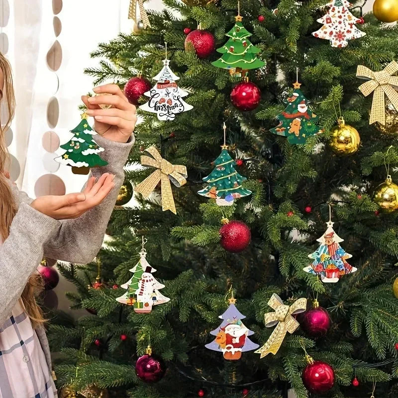 10Pcs Unfinished Wooden Christmas Tree Craft Set for Painting Wood Craft Kit Nixie