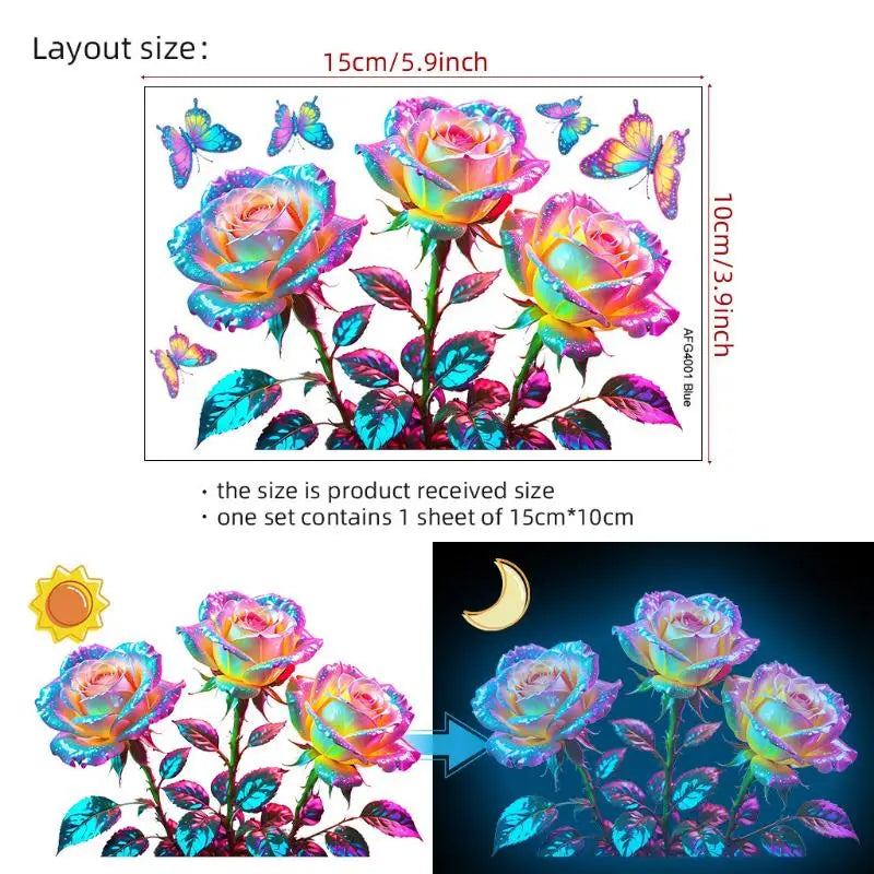 Glow-in-the-Dark Rose Toilet & Wall Decal Sticker | PVC Wall Decal Sticker Nixie