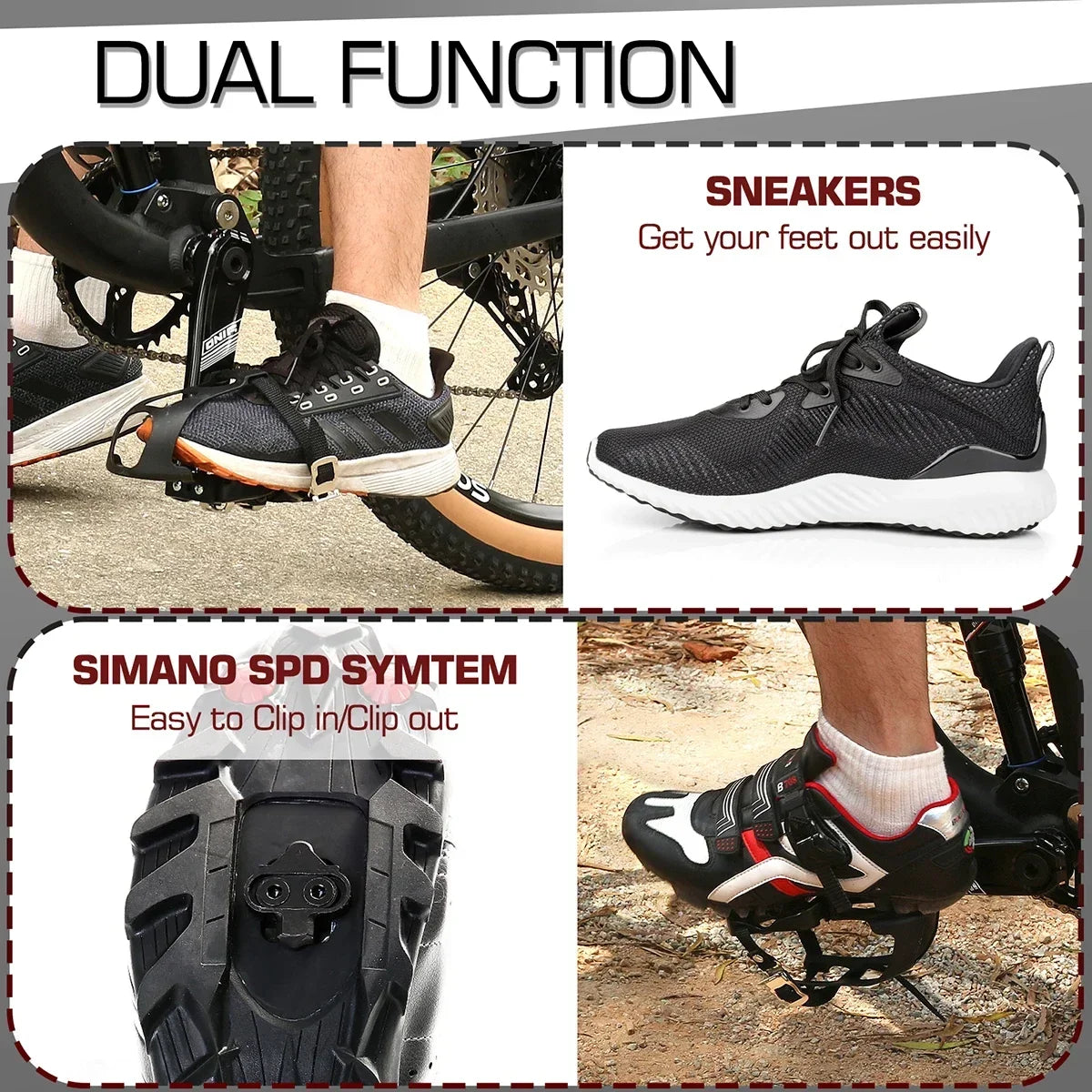 BUCKLOS Dual Function MTB Bike Pedals – Aluminum Alloy Non-Slip MTB Bicycle Pedals Nixie