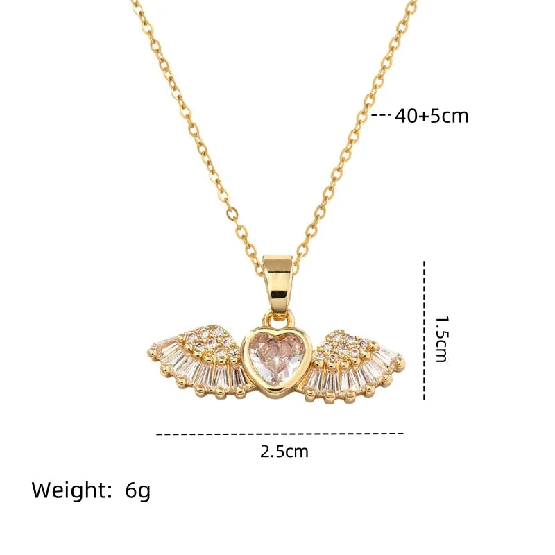 Angel Wings Pendant Necklace – Gold Stainless Steel & Zircon Pendant Necklace Nixie
