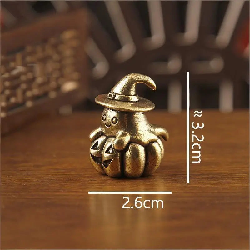Vintage Brass Halloween Ghost Pumpkin Figurine – Witch Hat Statue Halloween Brass Figurine Nixie
