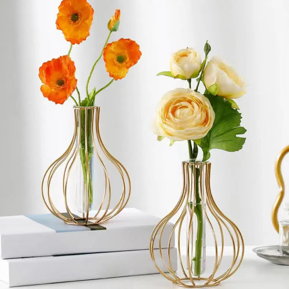 Glass Vase with Wrought Iron Stand | Modern Nordic Home Decor Decorative Glass Vase Nixie