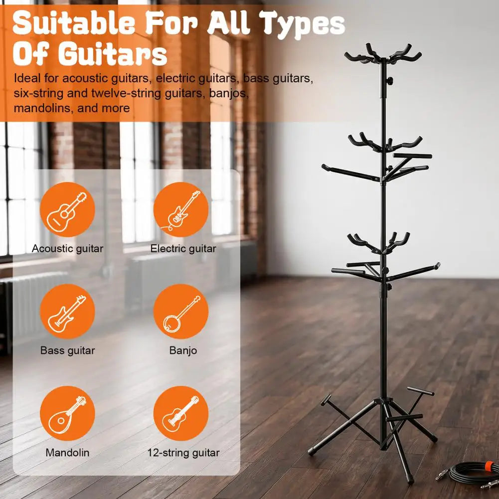 9-Guitar Multi-Display Stand | Adjustable Height, Rubber Padding