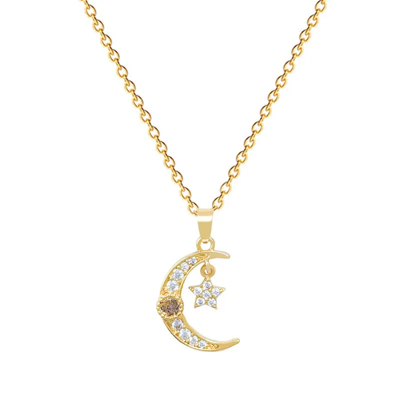 Star Moon Pendant Necklace – Gold Stainless Steel Choker Women Pendant Necklace Nixie