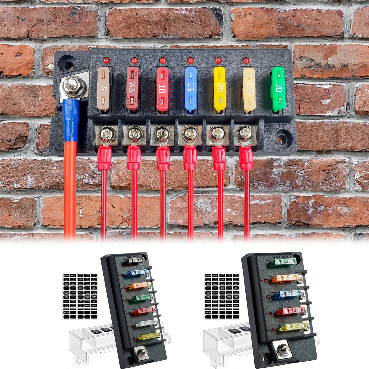 4/6-Way 12V Blade Fuse Block with LED Indicator & Waterproof Cover Blade Fuse Block Nixie