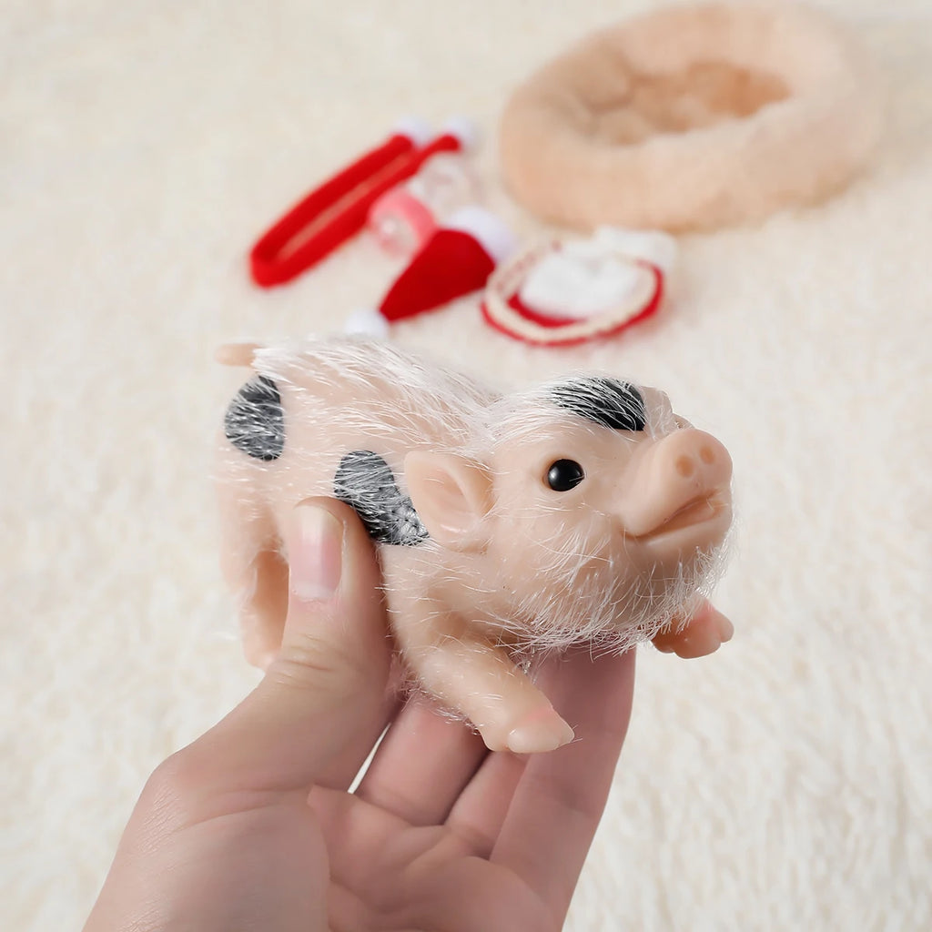 Mini Silicone Piglet Doll Toy Set – Lifelike Reborn Pig Gift Silicone Animal Doll Nixie