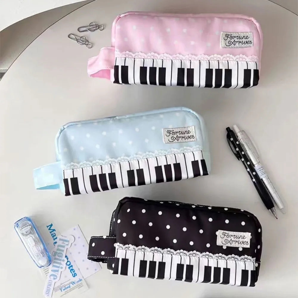 Kawaii Piano Key Polka Dot Pencil Case – Large Capacity Pouch Pencil Case Pouch Nixie