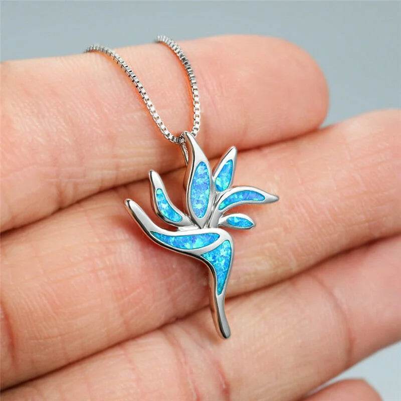 Blue Glass Opal Geometric Mood Tracker Pendant Necklace Pendant Necklace Nixie