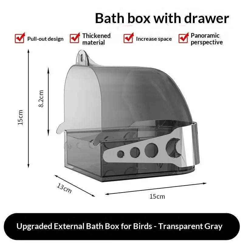 Transparent Bird Bath Box with Removable Drawer | Pet Birds