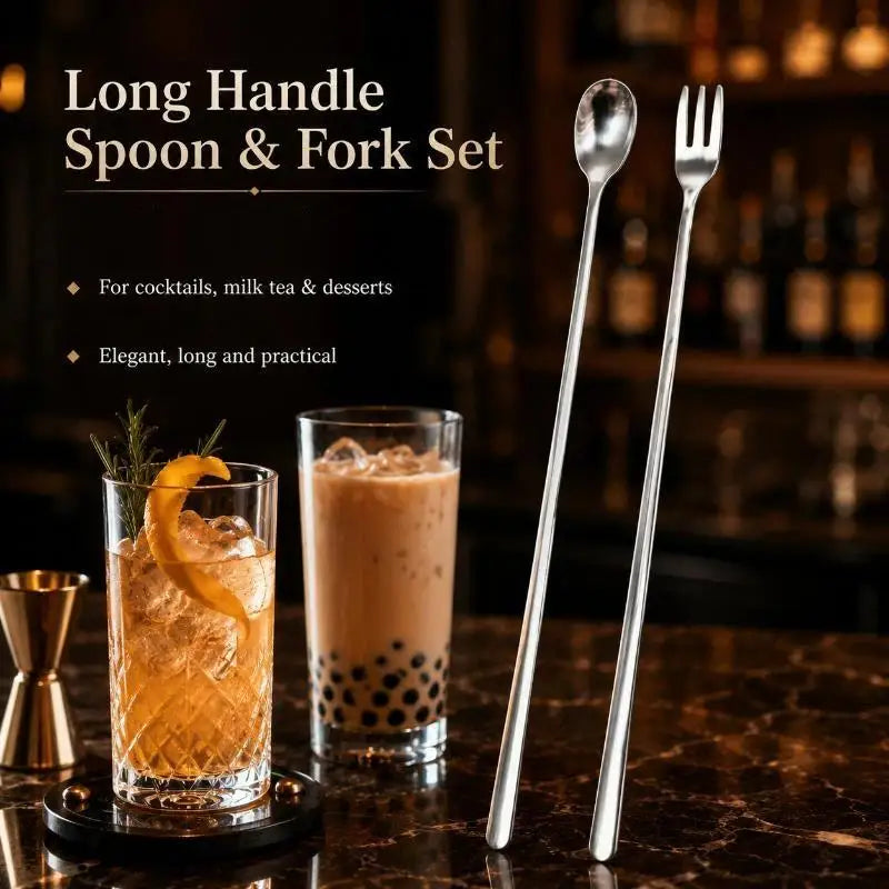 BPA-Free Long Handle Stainless Steel Coffee Spoon & Fork Set Kitchen Cutlery Set Nixie