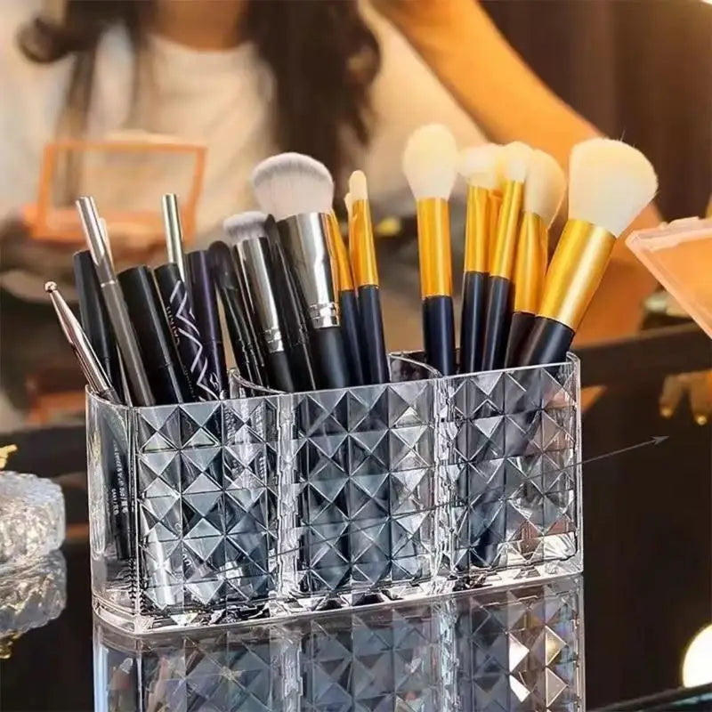 3-Slot Clear Makeup Brush Holder & Cosmetic Organizer Makeup Organizer Nixie