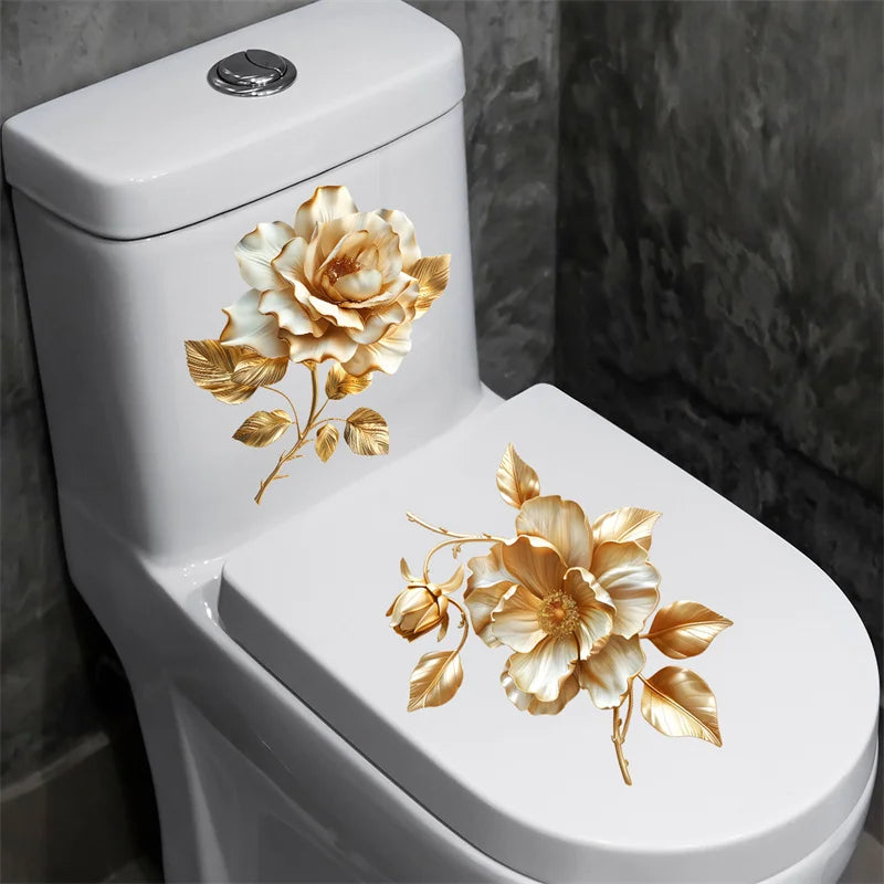 Golden Flower Toilet Sticker – Waterproof Self-Adhesive Decal Bathroom Decal Sticker Nixie