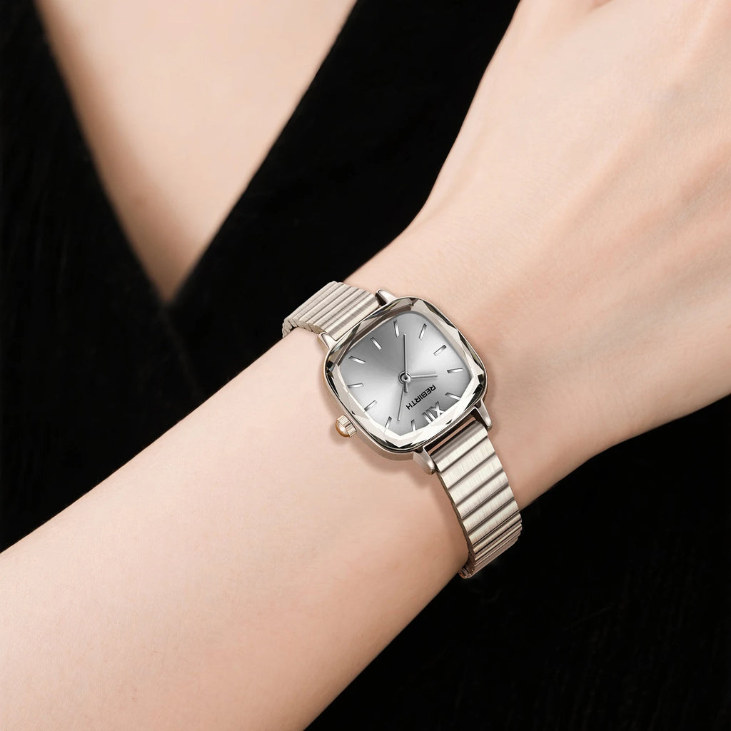 REBIRTH Women's Small Square Quartz Watch – Minimalist Style Women's Quartz Watch Nixie