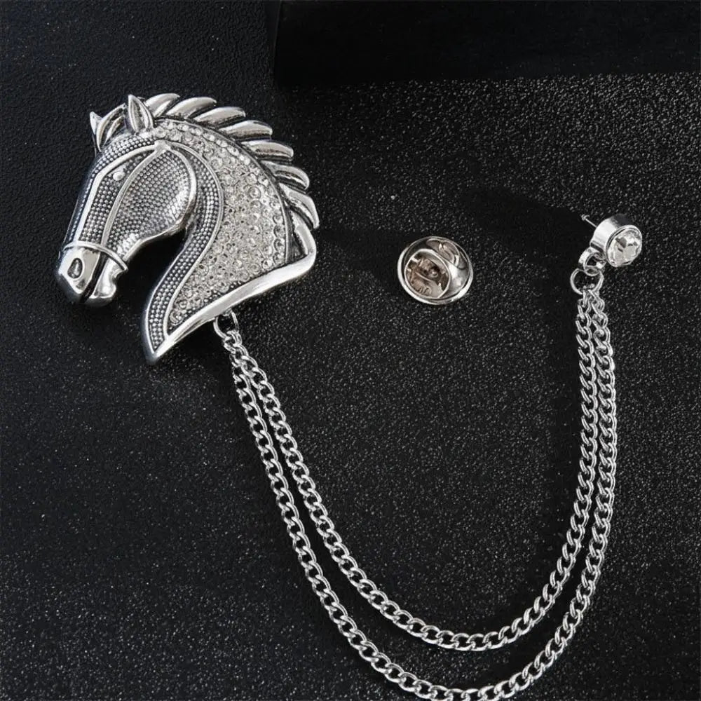 Vintage Horse Head Brooch with Chain | Zinc Alloy Animal Pin Animal Brooch Pin Nixie