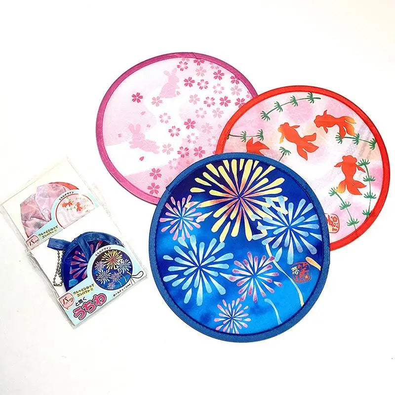 Foldable Round Hand Fan – Colorful Prints & Hanging Chain