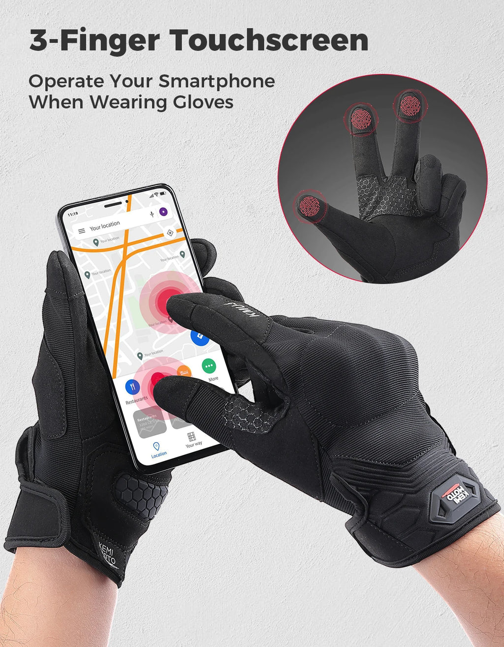 KEMITOUR Men's Touchscreen Motorcycle Gloves | PU Foam Motorcycle Riding Gloves Nixie