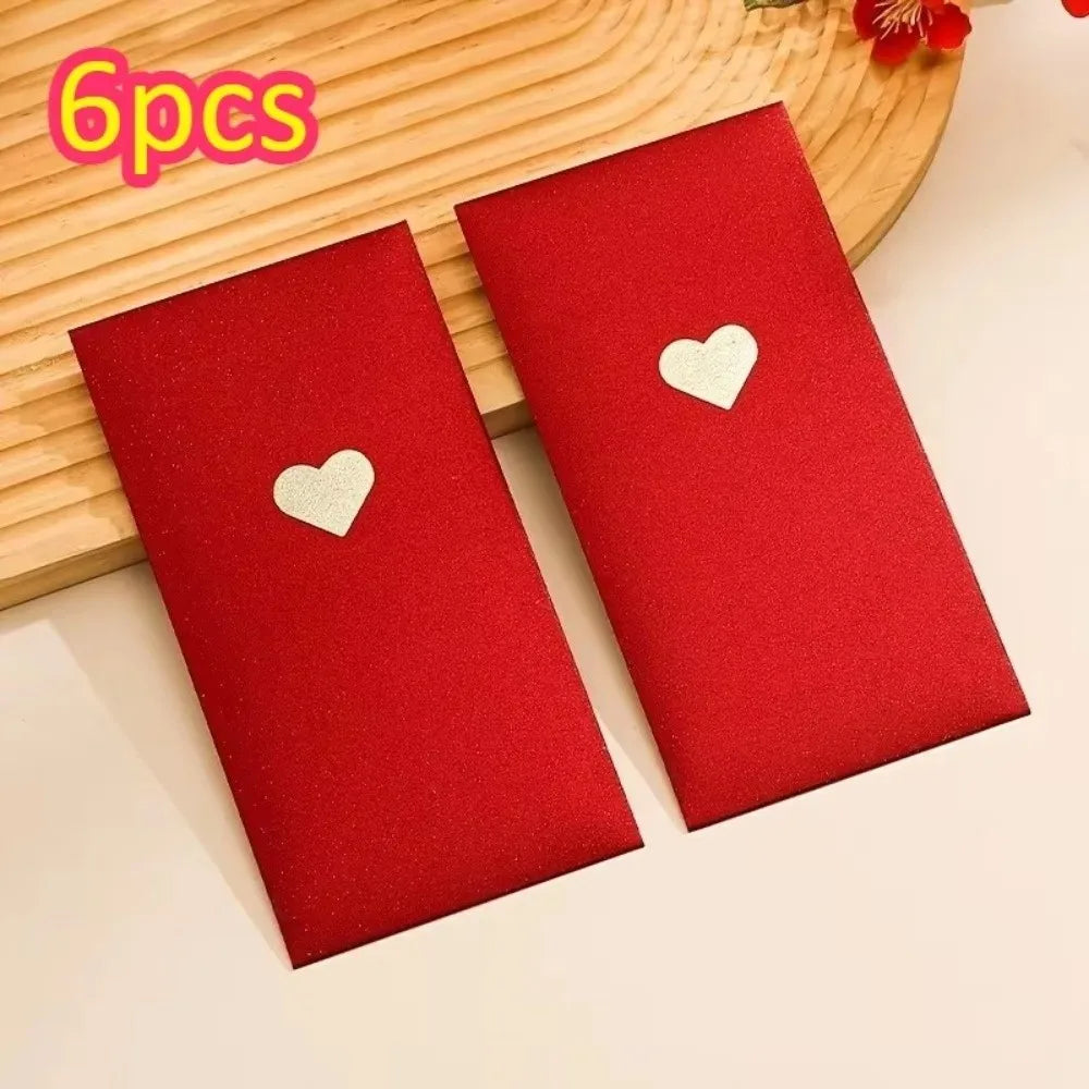 6pcs Red Gift Envelopes – Love Patterns | New Year & Valentine's