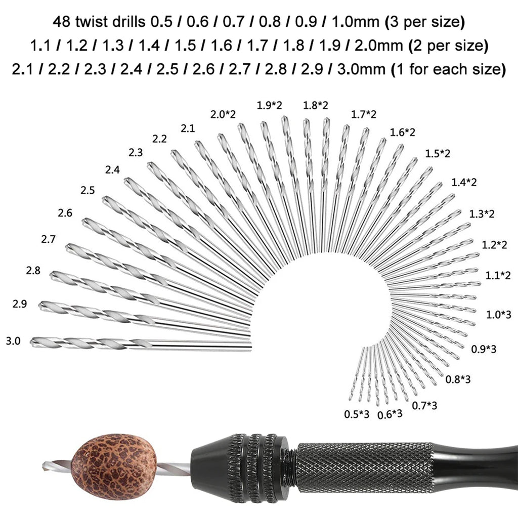 49pc Mini Hand Drill & HSS Twist Bit Set 0.5–3.0mm – Craft & Jewelry Mini Hand Drill Set Nixie