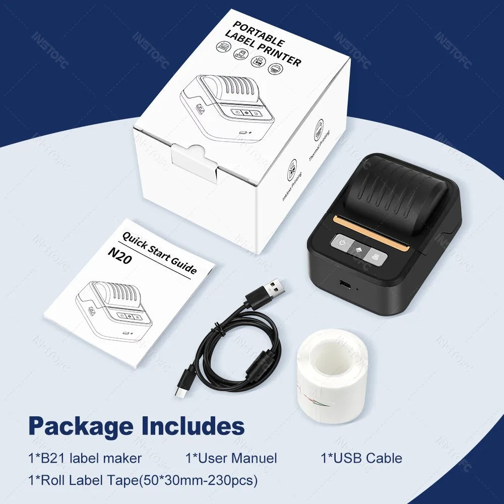 INSTOFC N20 Mini Bluetooth Thermal Label Printer 20-50mm
