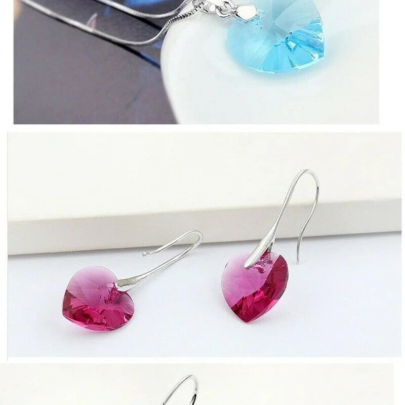 Women's Rose Red Zircon Heart Necklace & Earrings Set Jewelry Set Nixie