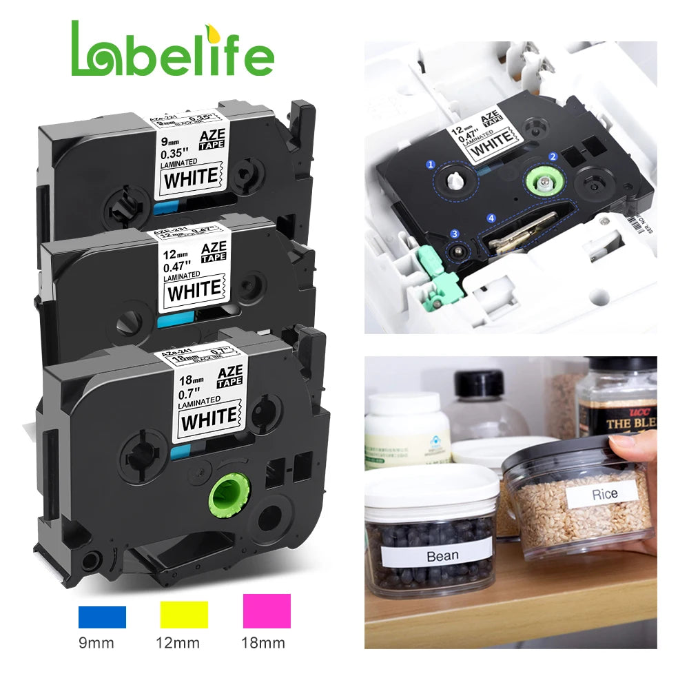Labelife TZe Label Tape 9-24mm Black on White – Brother Compatible Label Printer Tape Nixie