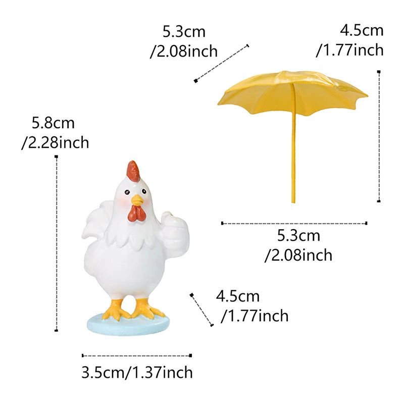 Rooster Figurine with Umbrella – Resin Garden Statue Decor Garden Figurine Nixie
