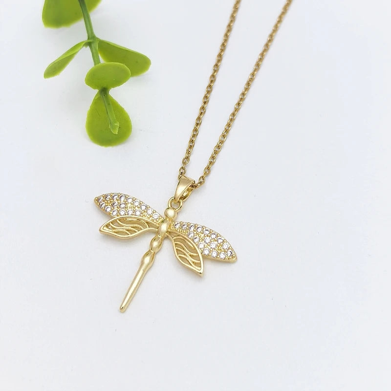 Butterfly Copper Pendant Necklace Gold Stainless Steel Collarbone
