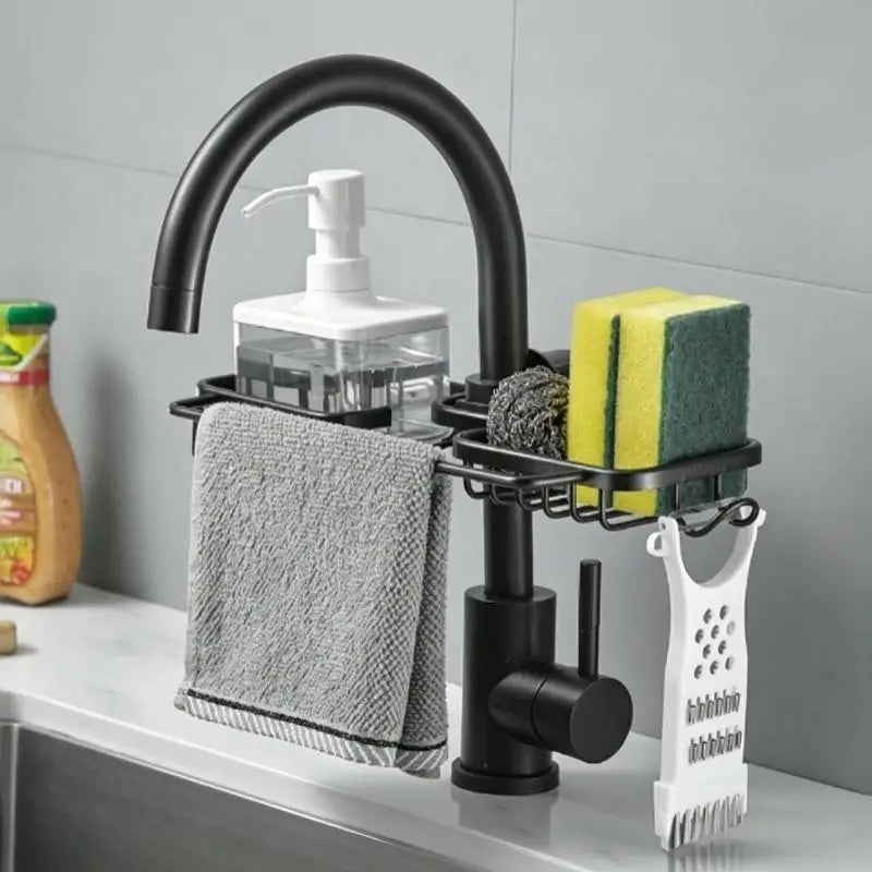Faucet Mounted Kitchen Sink Organizer – Sponge & Soap Holder Sink Organizer Rack Nixie