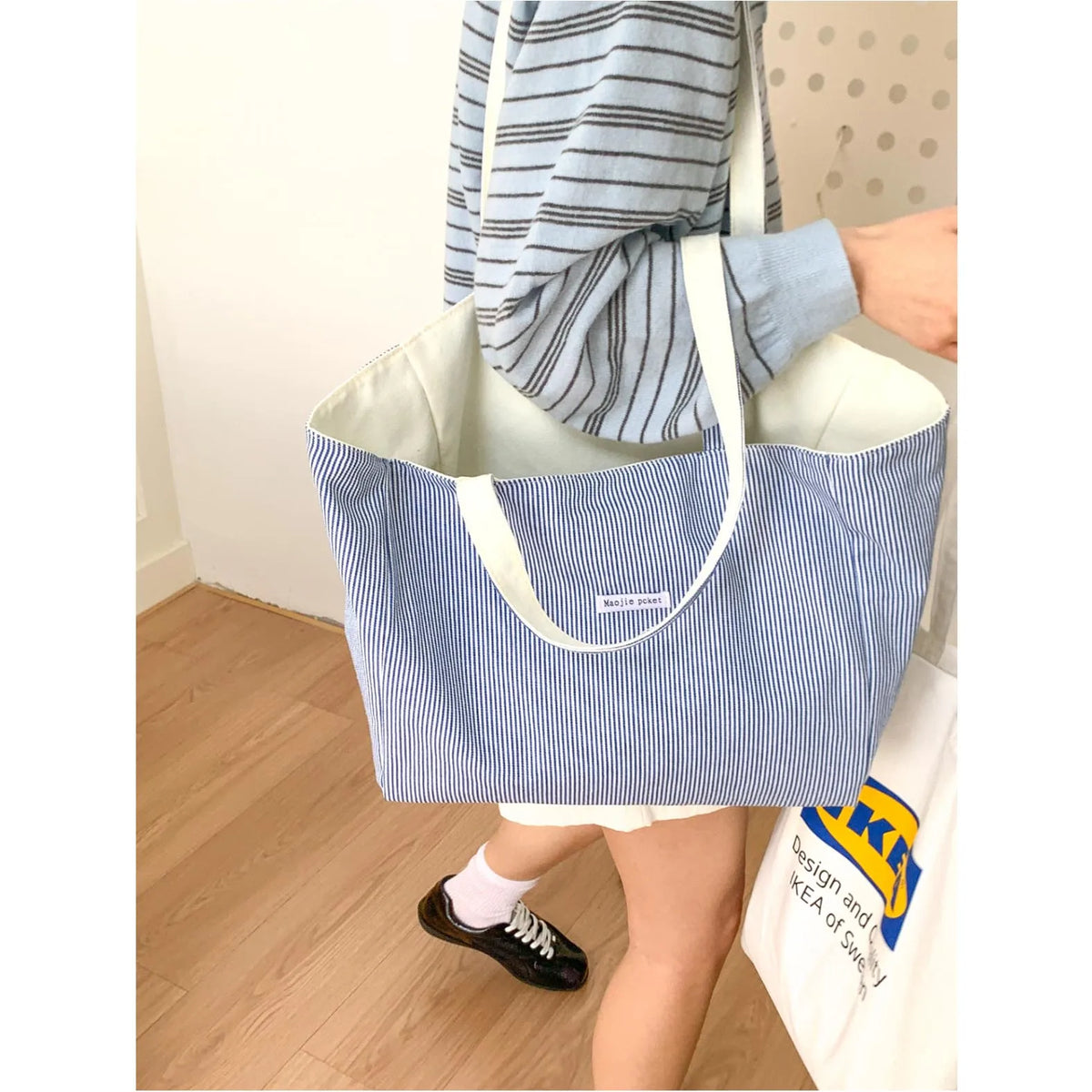Large Striped Canvas Tote Bag for Women – Nixie Commuter Bag Canvas Tote Bag Nixie