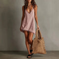 V-Neck Spaghetti Strap Loose Mini Dress – Summer Casual Mini Summer Dress Nixie Pink L