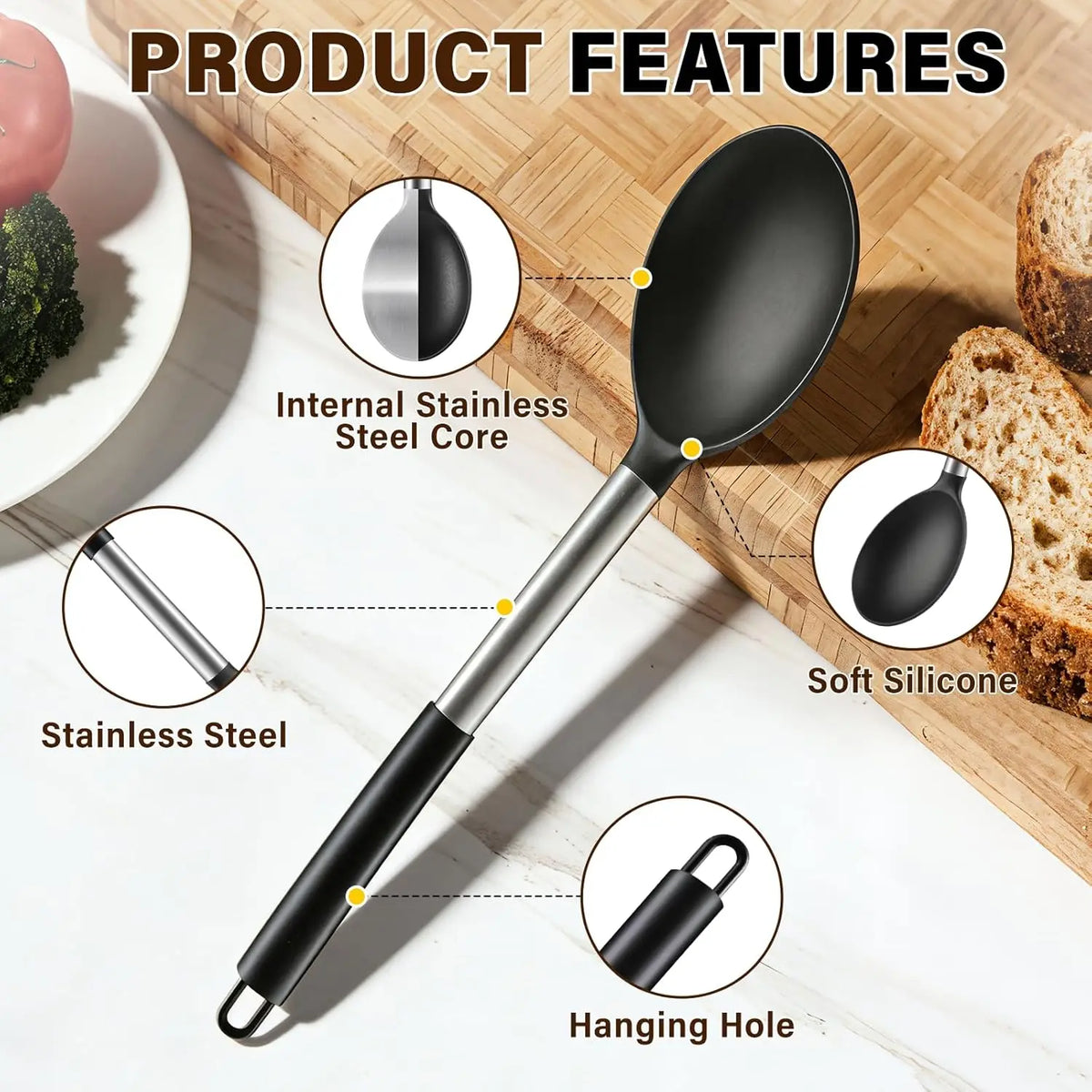3-Piece Silicone Cooking Spoon Set – Solid, Slotted & Ladle