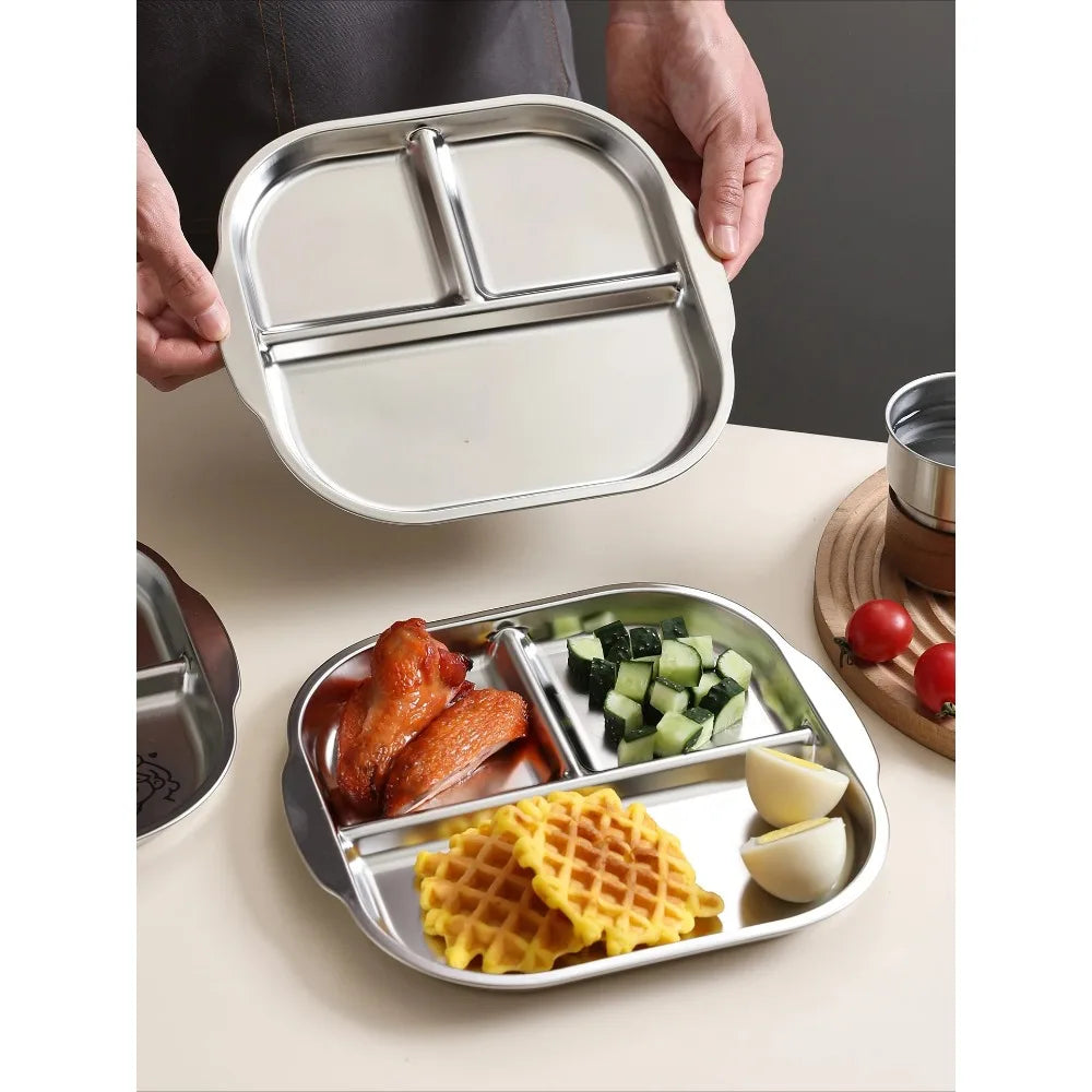 304 Stainless Steel 3-Compartment Divided Plate for Kids Divided Dinner Plate Nixie