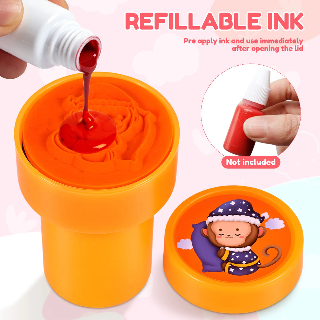 12pcs Cartoon Self-Inking Stamps for Kids – Animal & Game Set Kids Craft Stamps Nixie