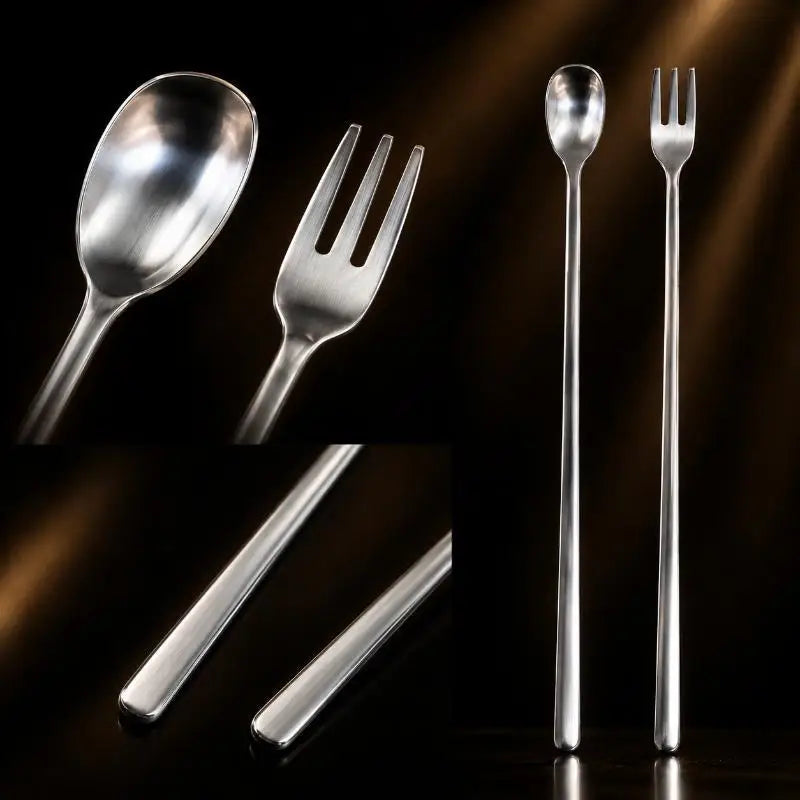 BPA-Free Long Handle Stainless Steel Coffee Spoon & Fork Set Kitchen Cutlery Set Nixie