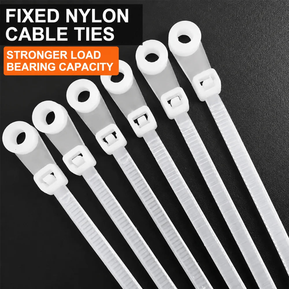 100Pcs Nylon Self-Locking Cable Ties with Screw Fix Hole Nylon Cable Ties Nixie