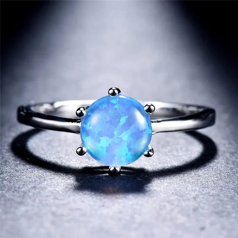 Silver Blue Simulated Opal Wedding Ring | Sizes 6–10 Fashion Opal Ring Nixie