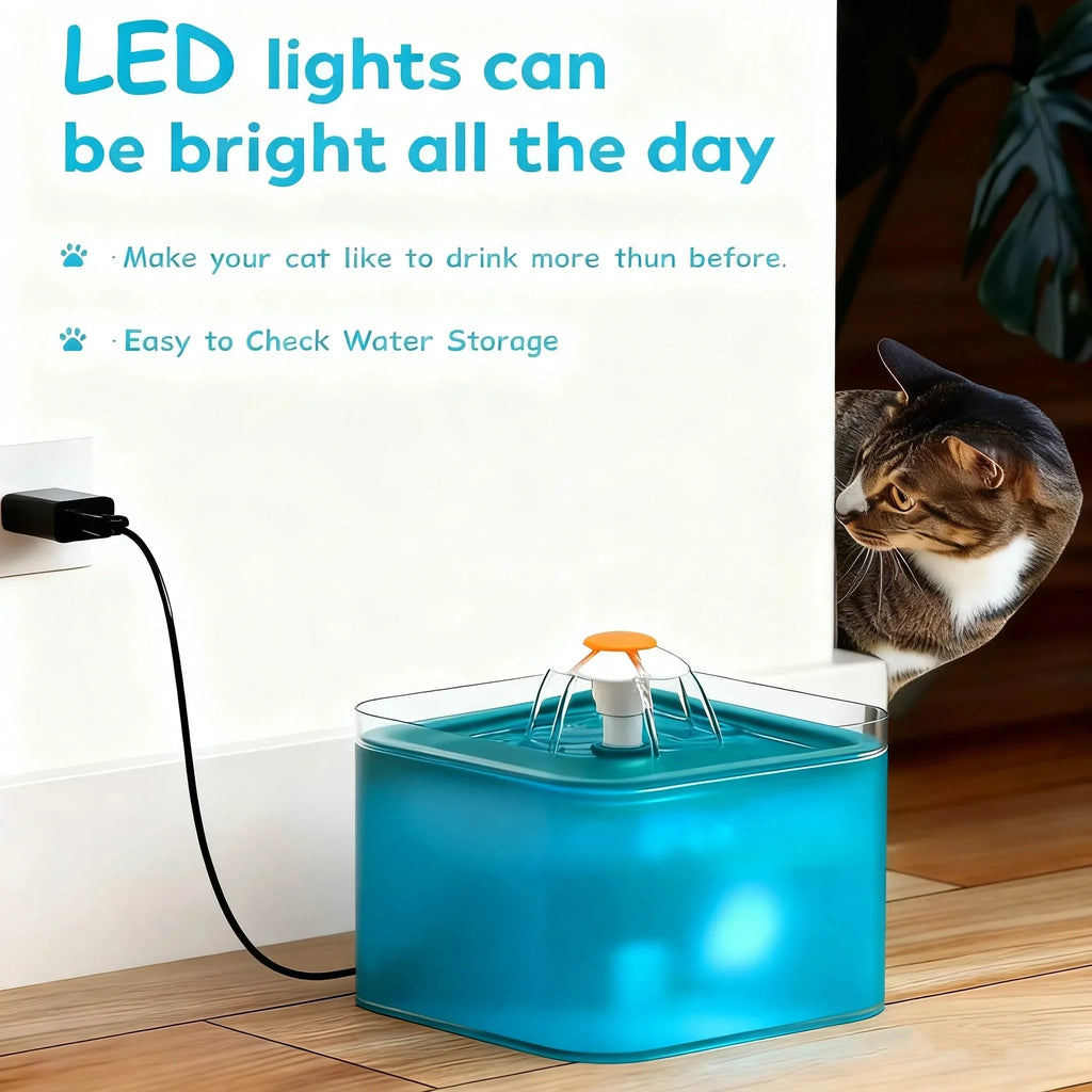 2L Automatic Cat Water Fountain with LED Light & Filter Pet Water Fountain Nixie