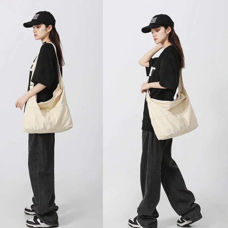 Large Canvas Hobo Bag – Unisex Crossbody Shoulder Tote Canvas Shoulder Bag Nixie