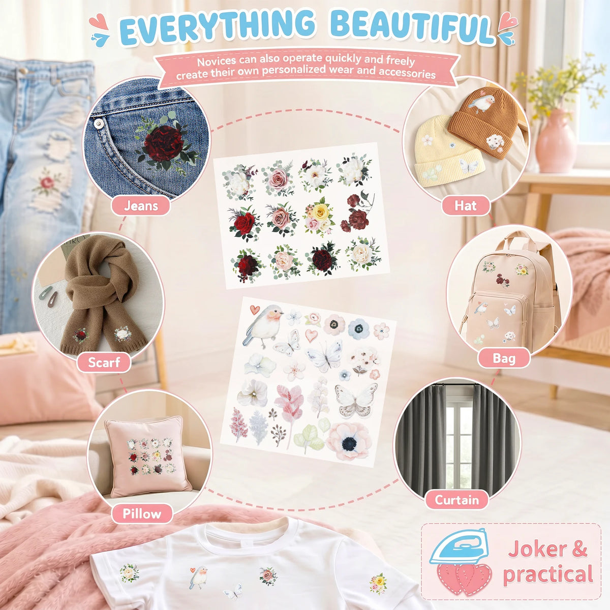 2Pcs Iron-On Heat Transfer Stickers – DIY Patches for Clothes