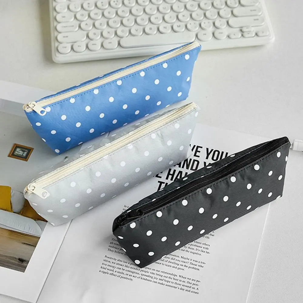 Polka Dot Pencil Case Large Capacity Zipper Stationery Pouch Pencil Case Pouch Nixie