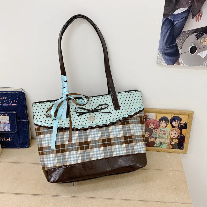 Korean Retro Plaid Tote Bag – Women's Shoulder & Underarm Bag Shoulder Tote Bag Nixie