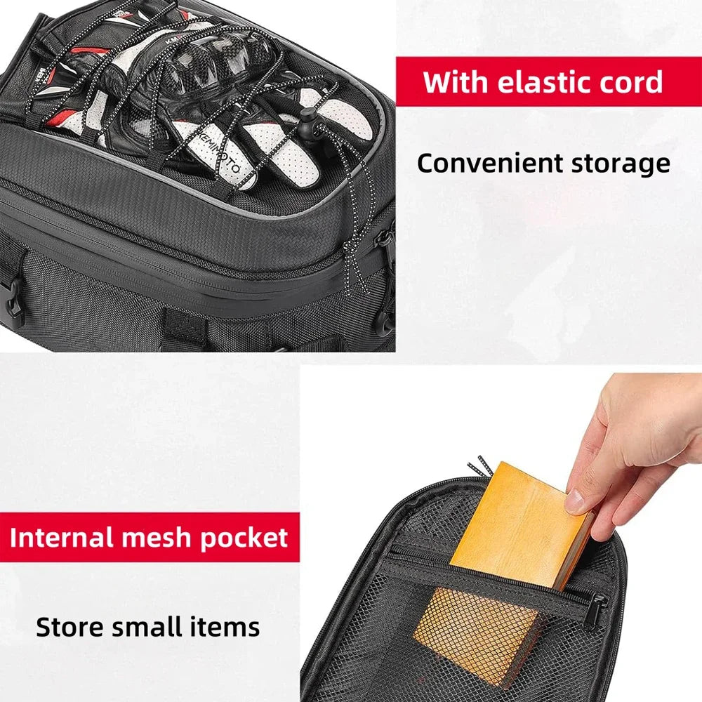 KEMITOUR Expandable Motorcycle Tail Bag 7-12L Rear Seat Luggage Motorcycle Tail Bag Nixie